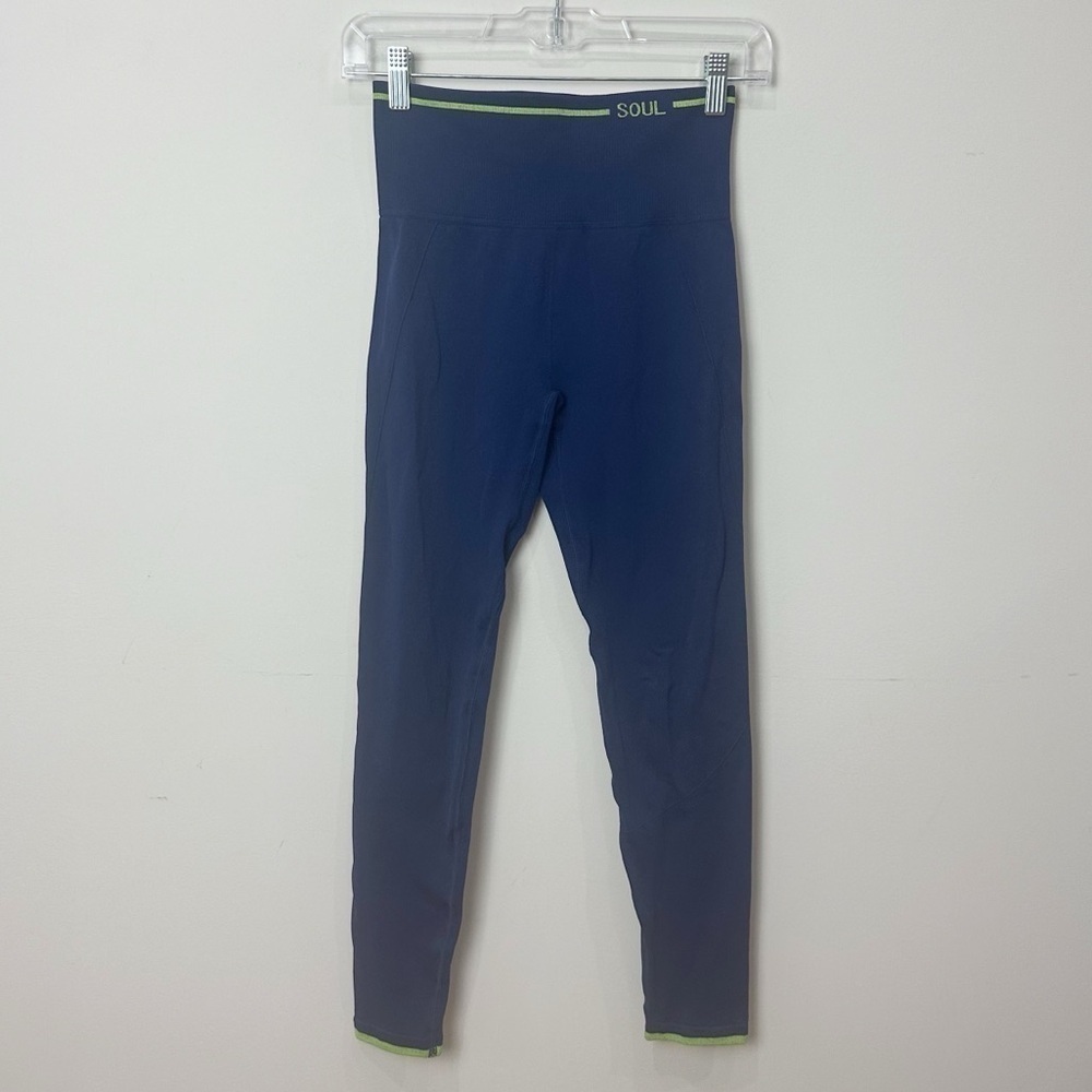 Soul X SoulCycle Seamless Leggings Navy Blue with Green Stripe - Picture 3 of 7